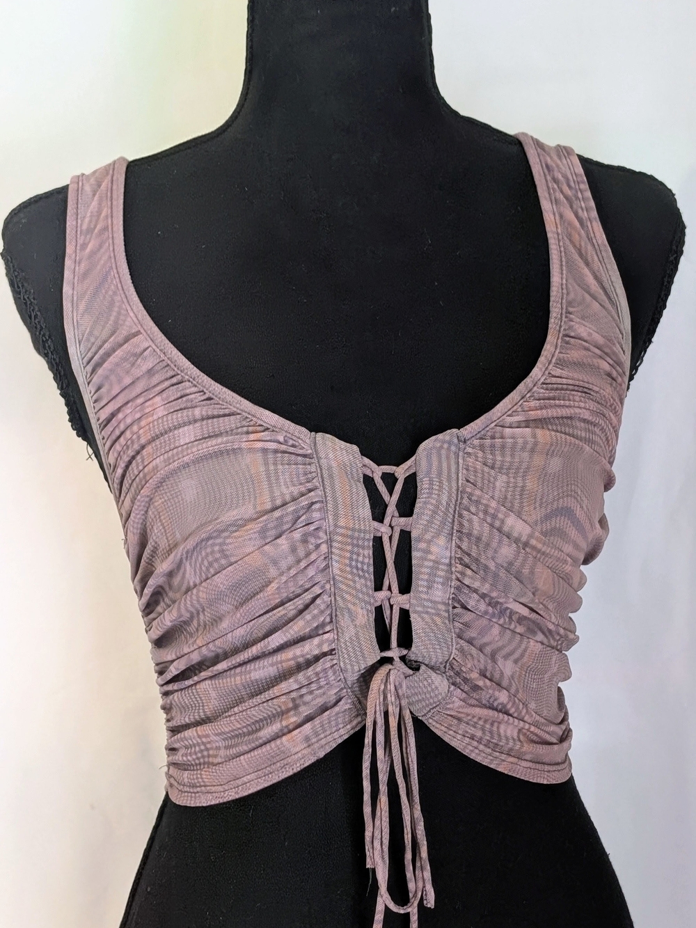 Urban Outfitters Lace Up Ruched Mesh Crop Top Small